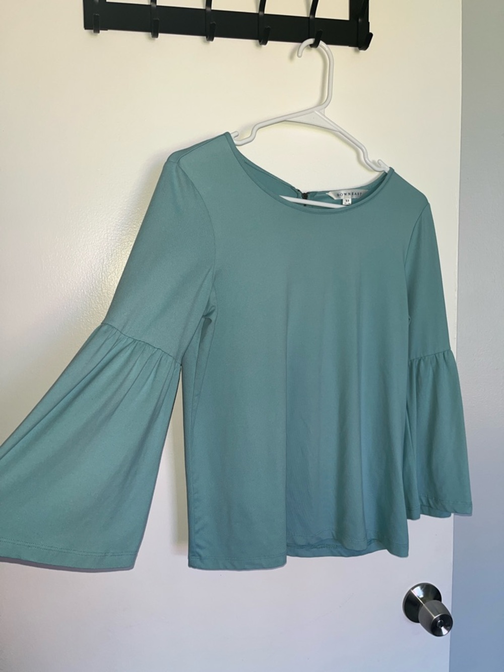 DownEast Aqua Blue Bell Sleeve 3/4 Sleeve Top